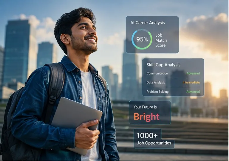 Student reviewing AI career analysis and job match score