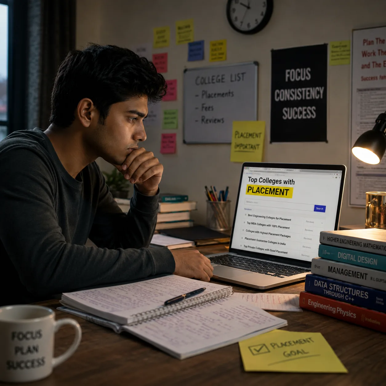 Student searching for colleges with strong placement outcomes